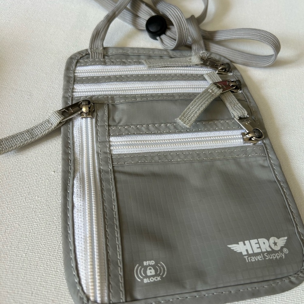 Gray RFID Blocking Neck Wallet